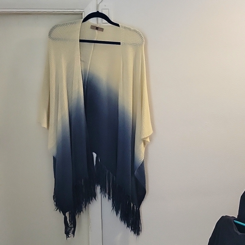 Cream and blue poncho worn 1 time